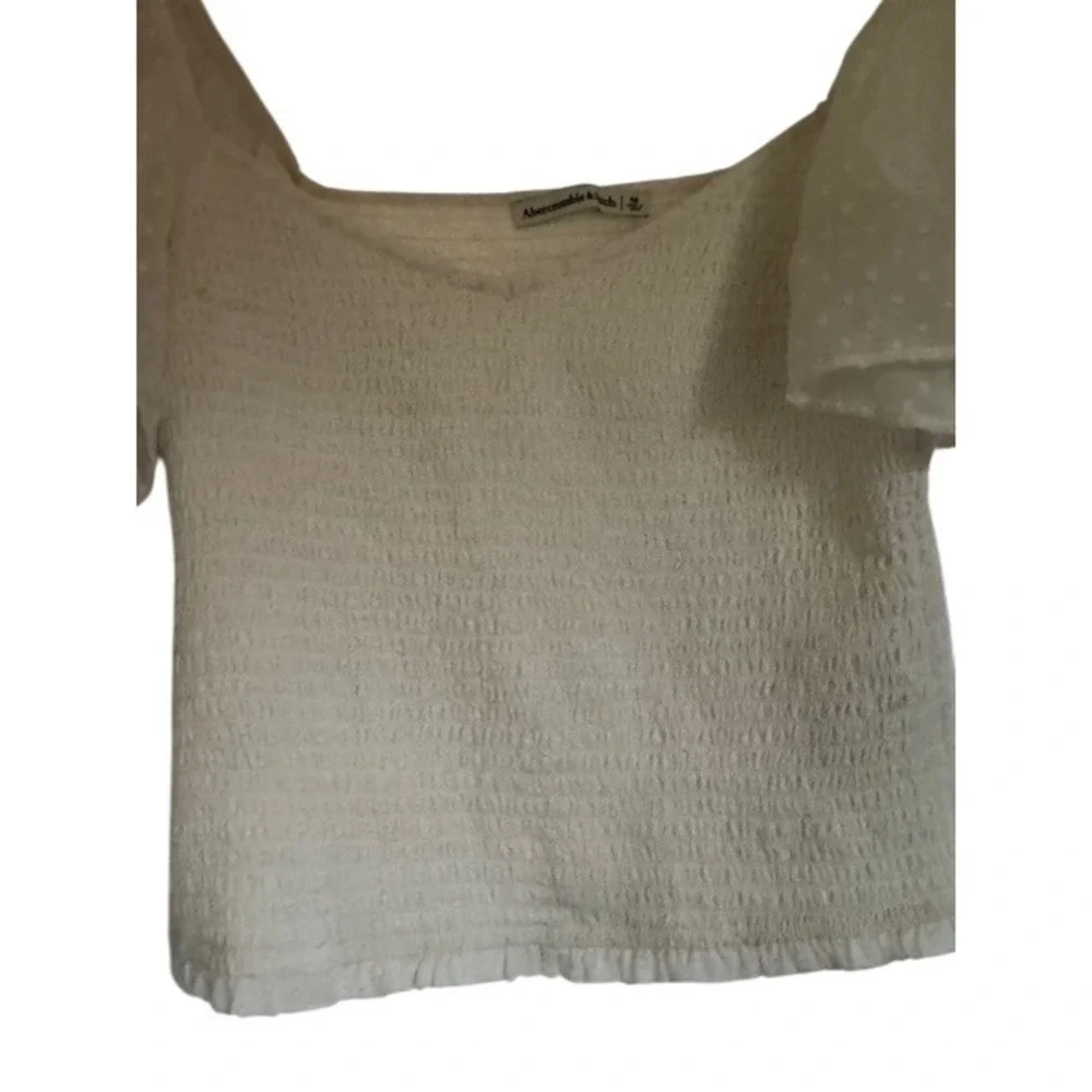 Abercrombie & Fitch Swiss Dot Flutter Sleeve Blouse Square Neck Smocked Top - M - Picture 5 of 8